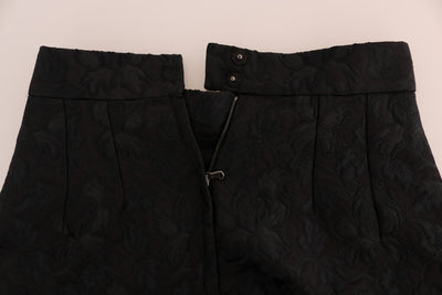 Dolce &amp; Gabbana zwarte A-lijn rok met jacquardzijde en bloemenprint