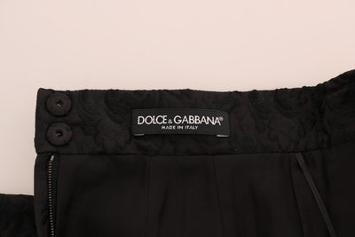 Dolce &amp; Gabbana zwarte A-lijn rok met jacquardzijde en bloemenprint