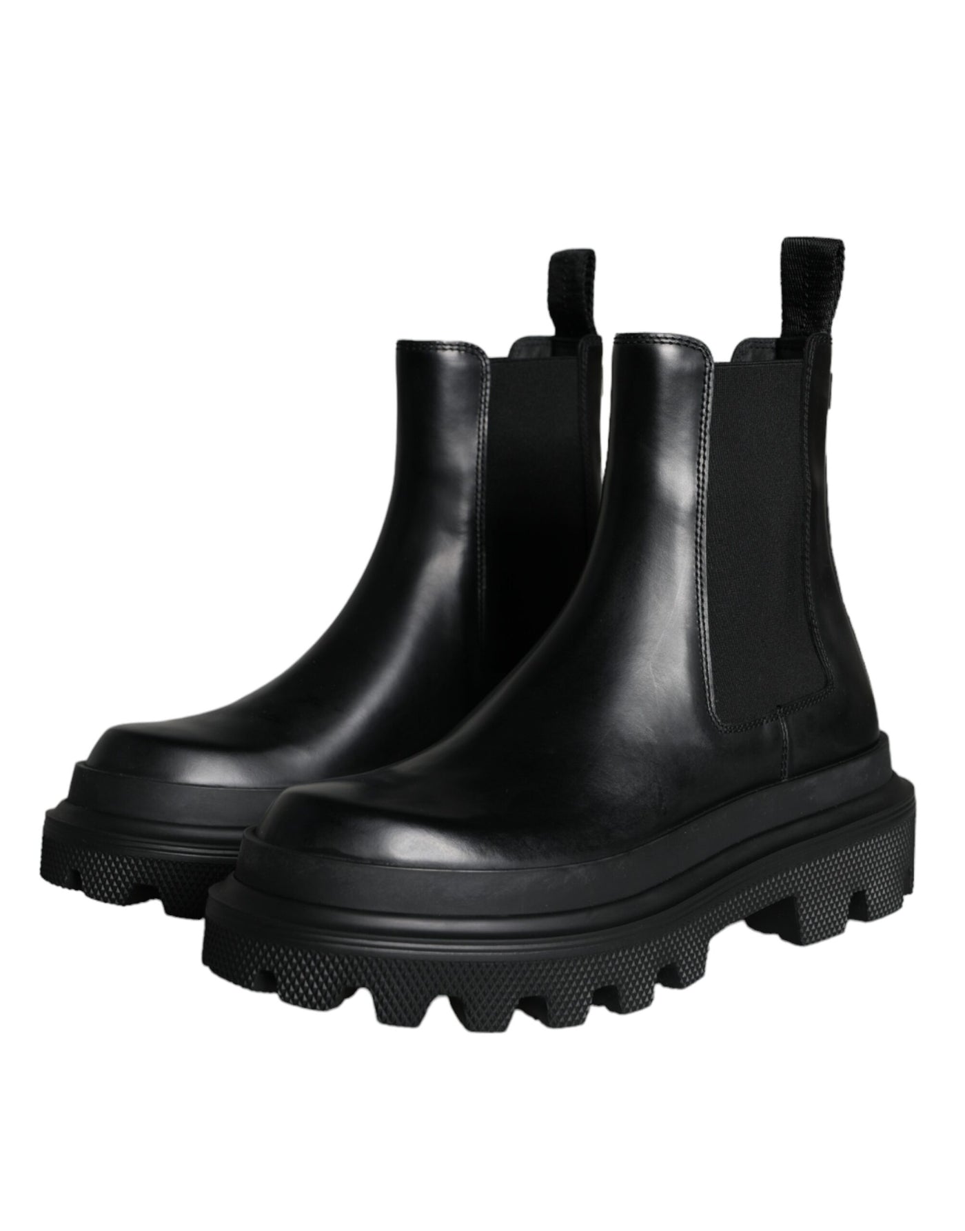 Dolce &amp; Gabbana Zwarte Leren Slip On Stretch Trekking Laarzen