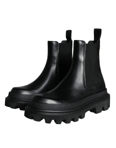 Dolce &amp; Gabbana Zwarte Leren Slip On Stretch Trekking Laarzen