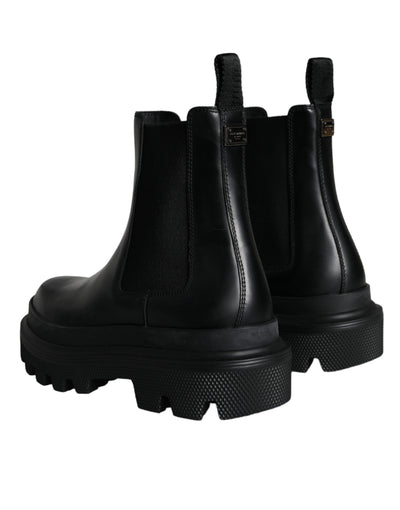 Dolce &amp; Gabbana Zwarte Leren Slip On Stretch Trekking Laarzen