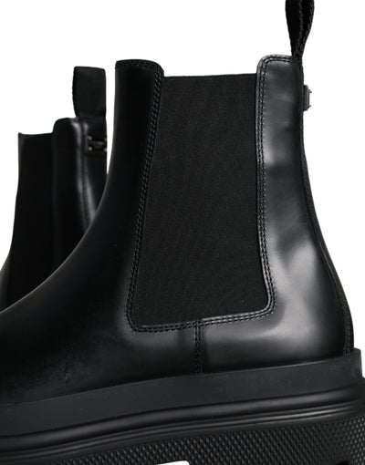 Dolce &amp; Gabbana Zwarte Leren Slip On Stretch Trekking Laarzen