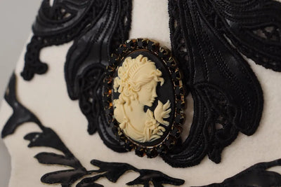 Chapeau Dolce &amp; Gabbana en laine blanche et noire avec broche camée brodée