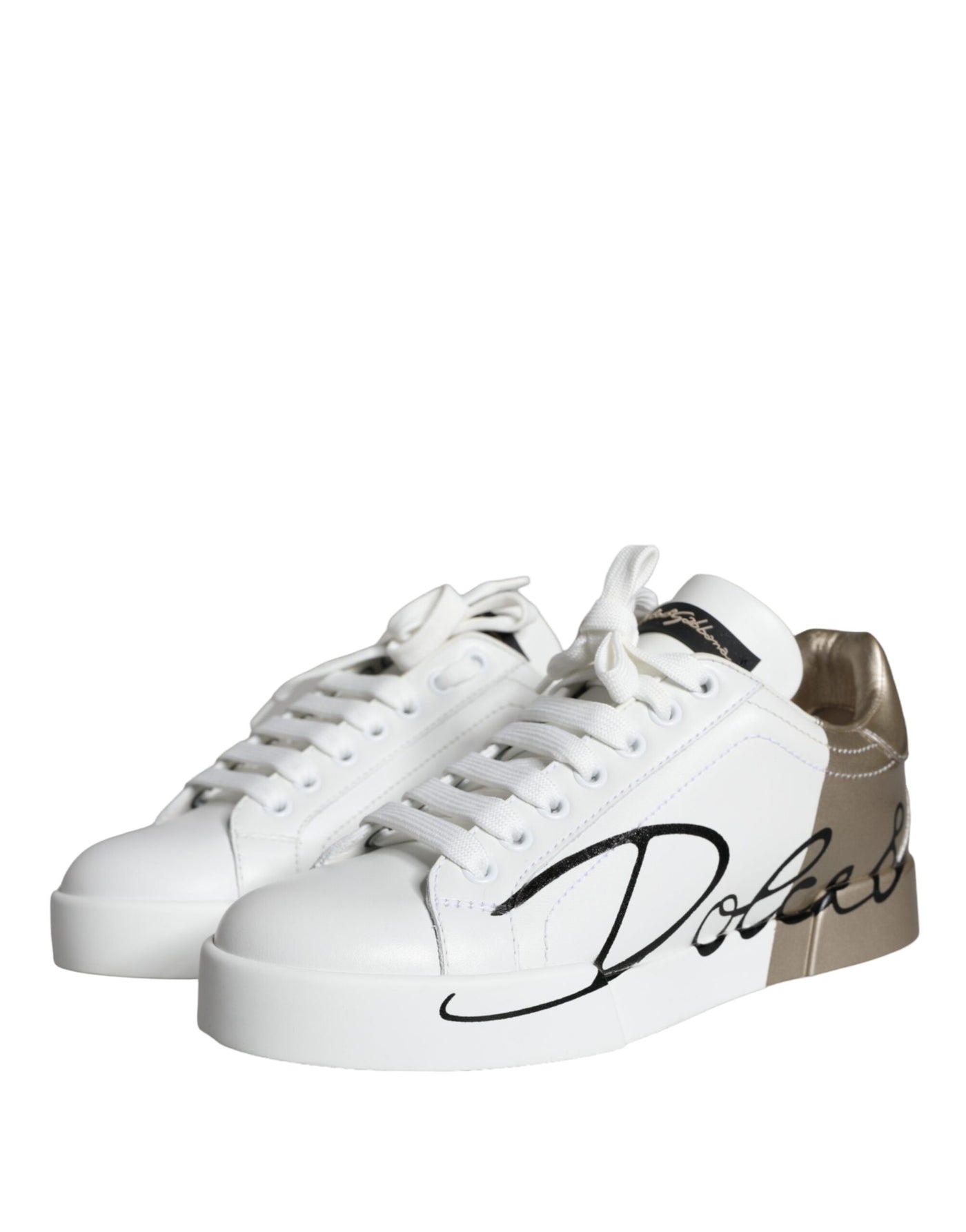 Dolce &amp; Gabbana White Gold Portofino Low Top leren sneakers