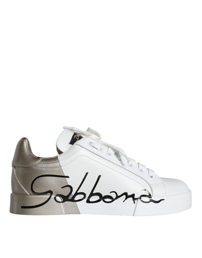 Dolce &amp; Gabbana White Gold Portofino Low Top leren sneakers