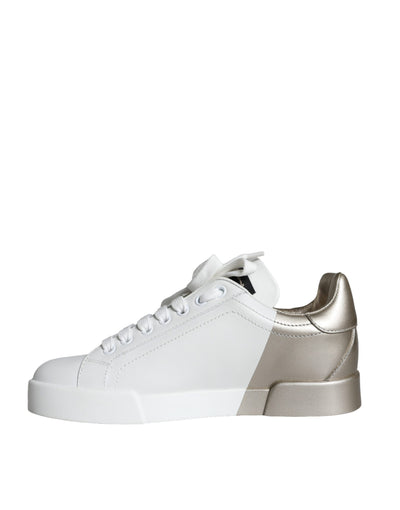 Dolce &amp; Gabbana White Gold Portofino Low Top leren sneakers
