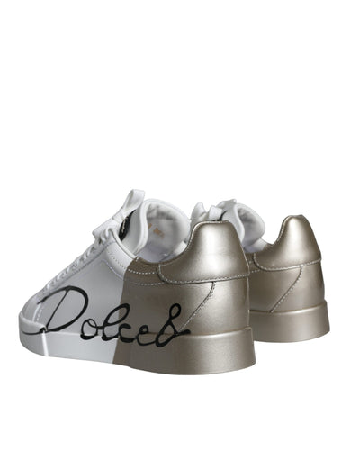 Dolce &amp; Gabbana White Gold Portofino Low Top leren sneakers