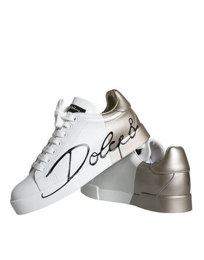 Dolce &amp; Gabbana White Gold Portofino Low Top leren sneakers