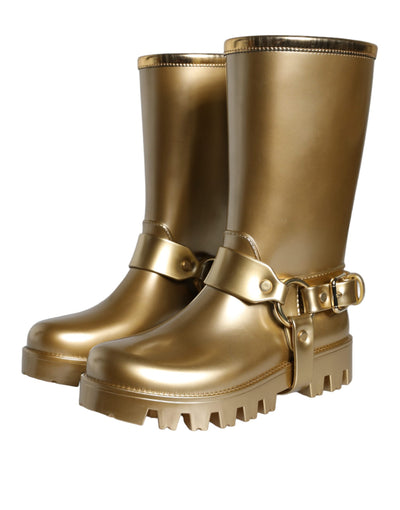 Bottes de pluie Dolce &amp; Gabbana en caoutchouc PVC métallisé doré