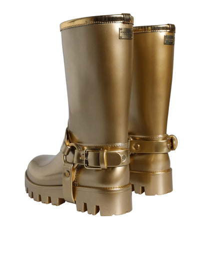 Bottes de pluie Dolce &amp; Gabbana en caoutchouc PVC métallisé doré