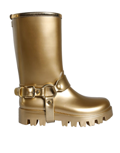 Bottes de pluie Dolce &amp; Gabbana en caoutchouc PVC métallisé doré