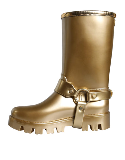 Bottes de pluie Dolce &amp; Gabbana en caoutchouc PVC métallisé doré
