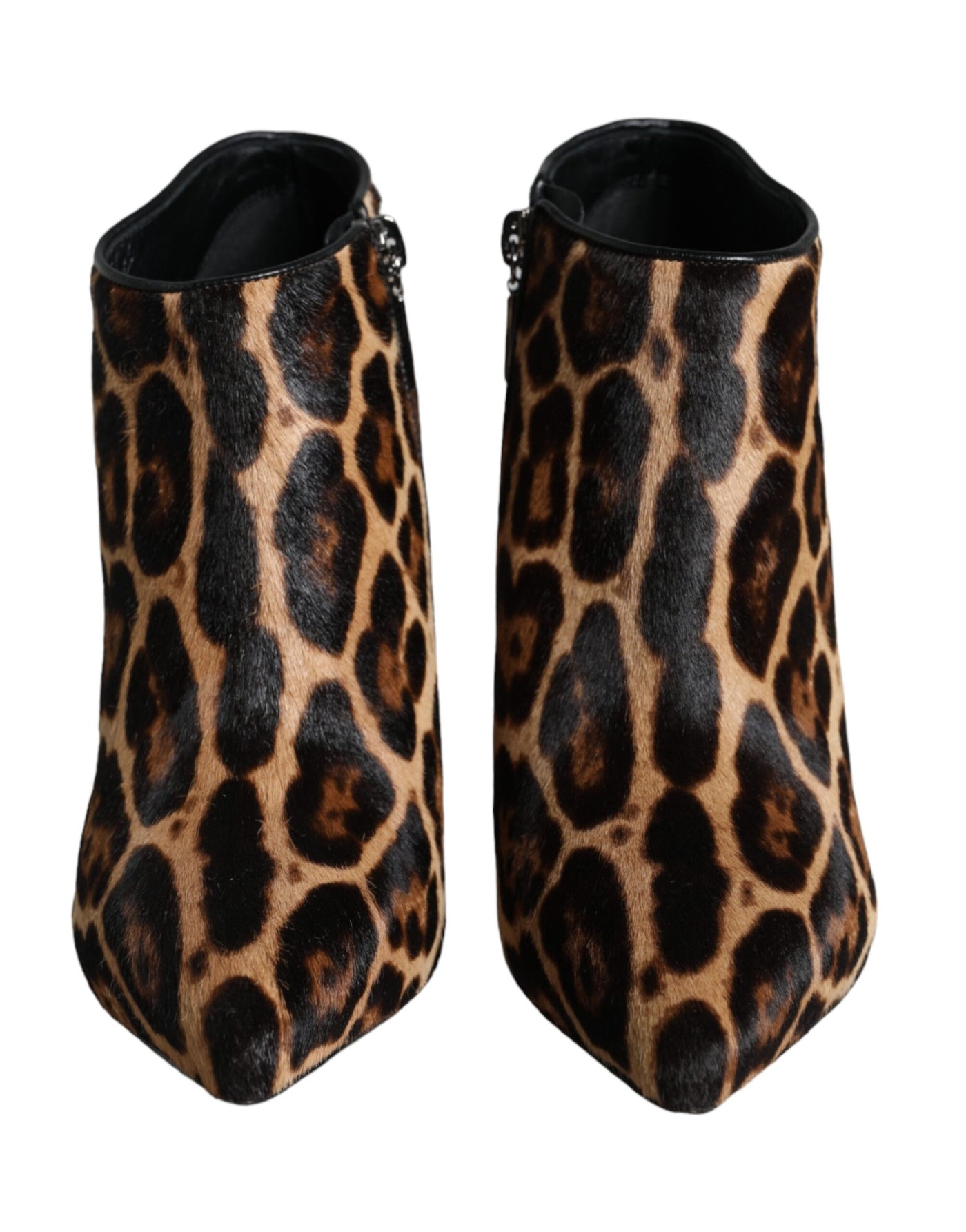 Bottines à talons en fourrure de veau léopard marron Dolce &amp; Gabbana
