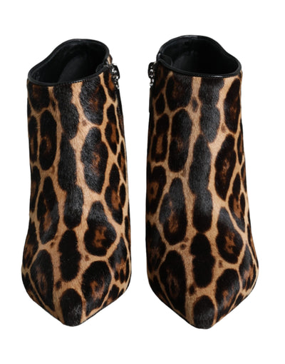 Bottines à talons en fourrure de veau léopard marron Dolce &amp; Gabbana