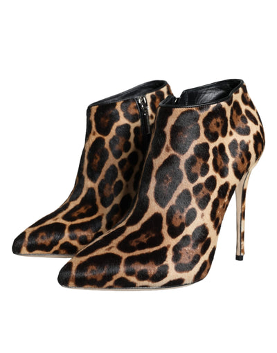 Bottines à talons en fourrure de veau léopard marron Dolce &amp; Gabbana