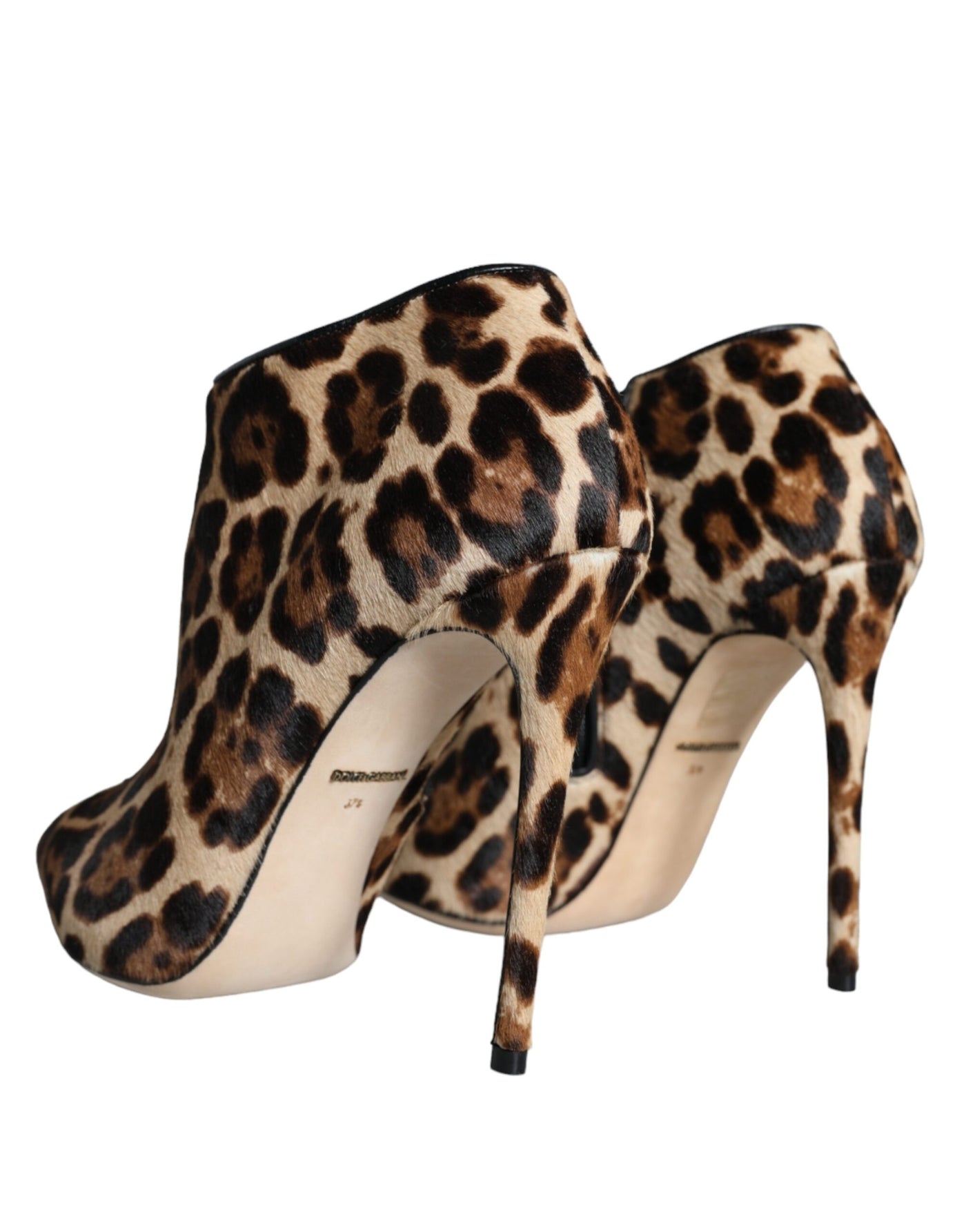 Bottines à talons en fourrure de veau léopard marron Dolce &amp; Gabbana