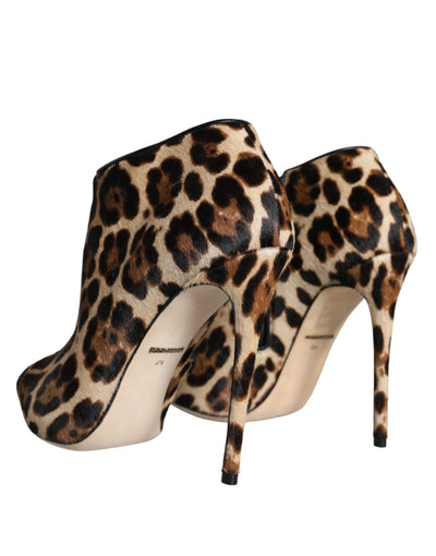 Bottines à talons en fourrure de veau léopard marron Dolce &amp; Gabbana