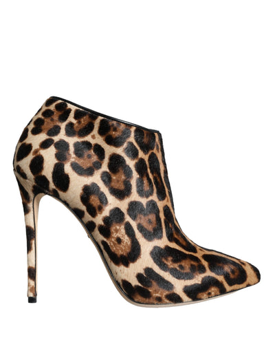 Bottines à talons en fourrure de veau léopard marron Dolce &amp; Gabbana
