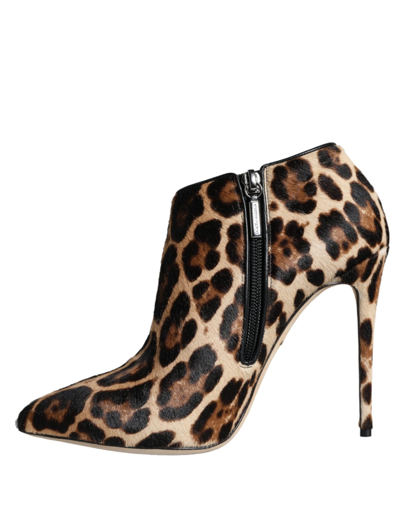 Bottines à talons en fourrure de veau léopard marron Dolce &amp; Gabbana