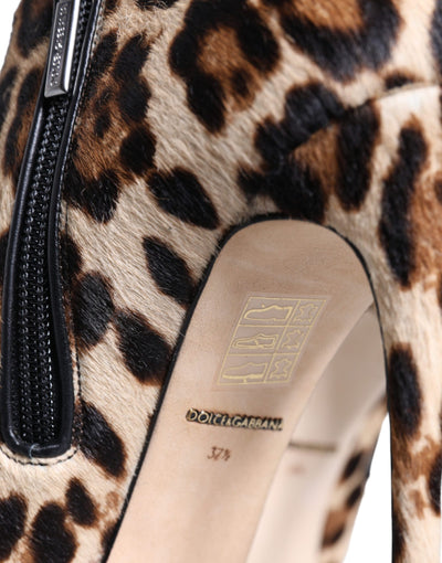 Bottines à talons en fourrure de veau léopard marron Dolce &amp; Gabbana