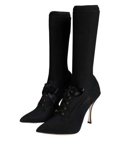 Bottes mi-mollet noires à talons aiguilles Dolce &amp; Gabbana
