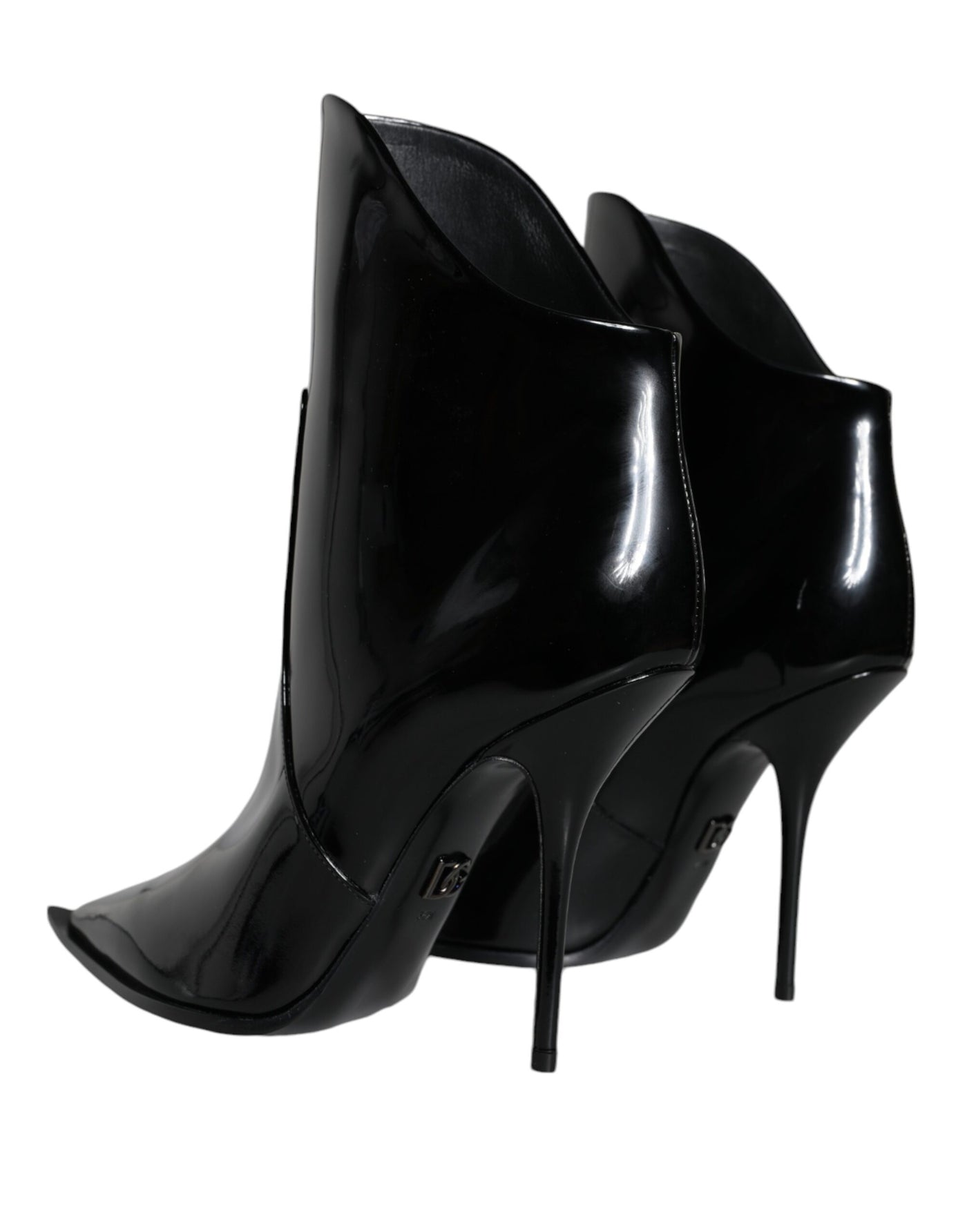 Bottines pointues en cuir verni noir Dolce &amp; Gabbana