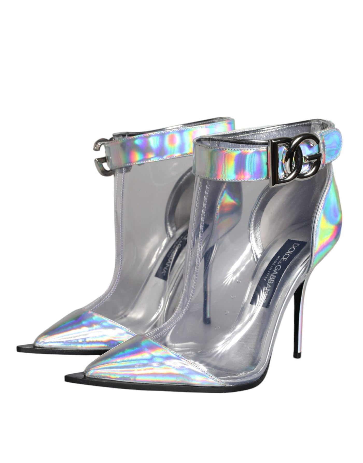 Bottes courtes pointues en PVC irisé argenté Dolce &amp; Gabbana
