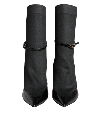 Dolce &amp; Gabbana Bottines à talons aiguilles en cuir noir Chaussettes Chaussures