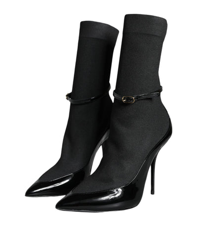 Dolce &amp; Gabbana Bottines à talons aiguilles en cuir noir Chaussettes Chaussures