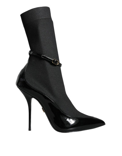 Dolce &amp; Gabbana Bottines à talons aiguilles en cuir noir Chaussettes Chaussures