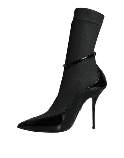 Dolce &amp; Gabbana Bottines à talons aiguilles en cuir noir Chaussettes Chaussures