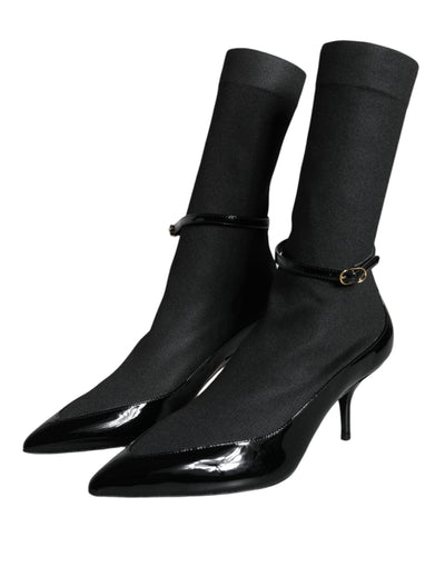 Dolce &amp; Gabbana Bottines à talons aiguilles en cuir noir Chaussettes Chaussures