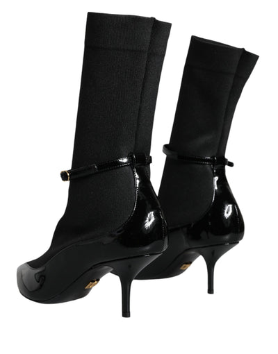 Dolce &amp; Gabbana Bottines à talons aiguilles en cuir noir Chaussettes Chaussures