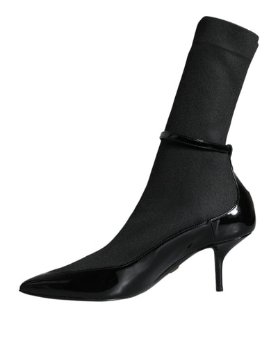 Dolce &amp; Gabbana Bottines à talons aiguilles en cuir noir Chaussettes Chaussures