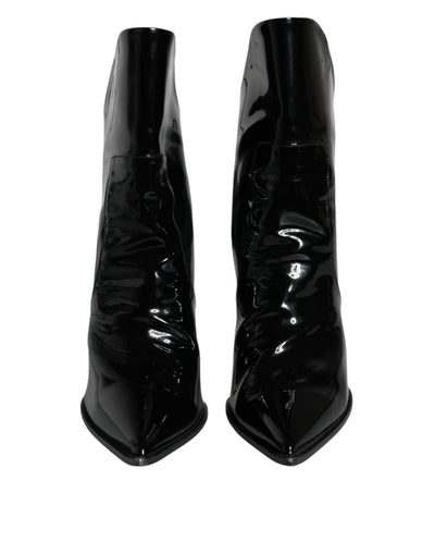 Bottines pointues en cuir verni noir Dolce &amp; Gabbana