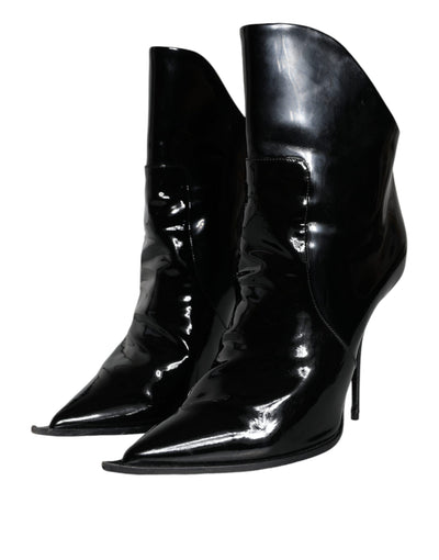 Bottines pointues en cuir verni noir Dolce &amp; Gabbana