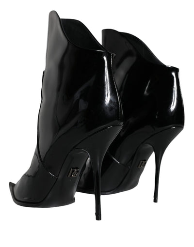 Bottines pointues en cuir verni noir Dolce &amp; Gabbana