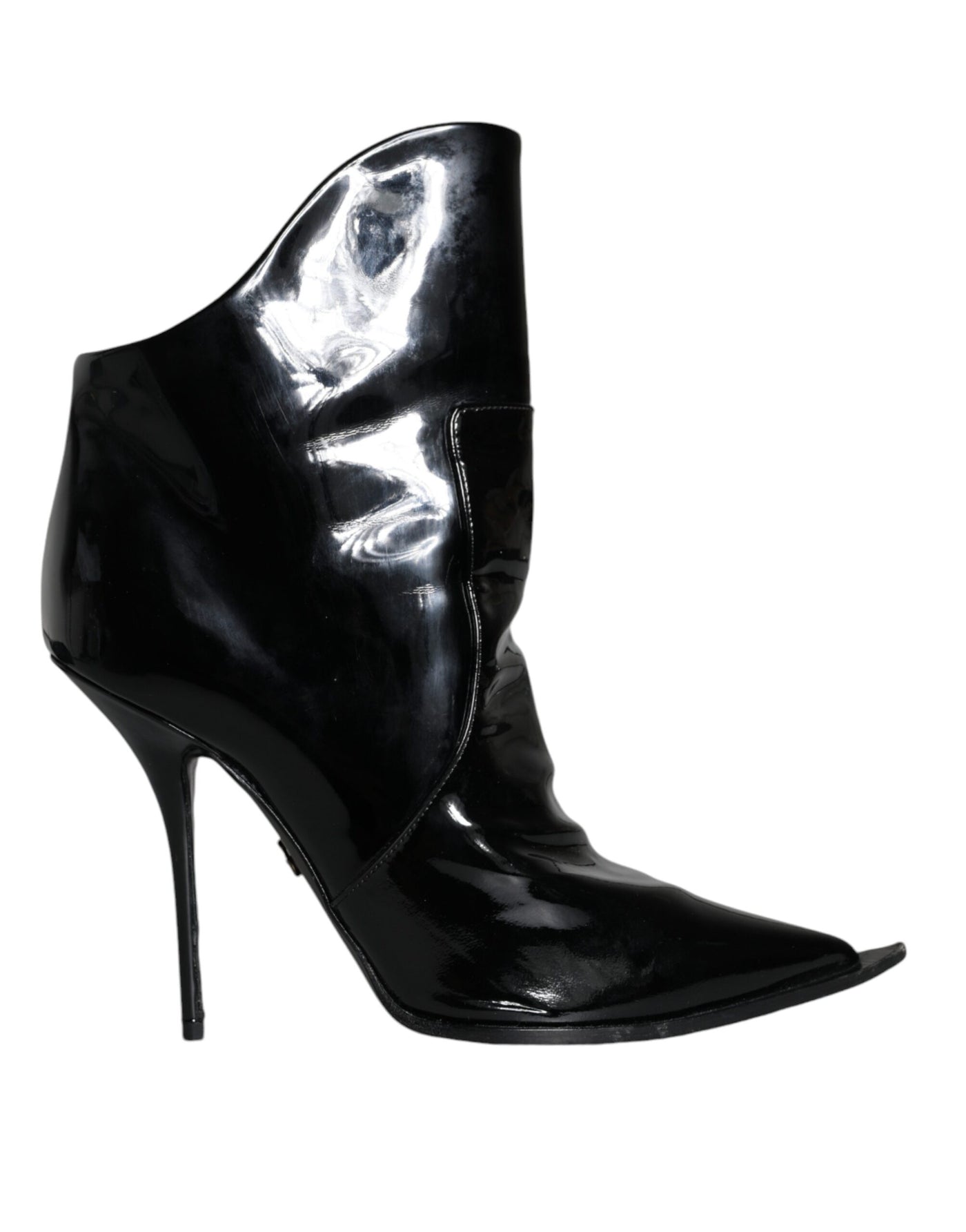Bottines pointues en cuir verni noir Dolce &amp; Gabbana