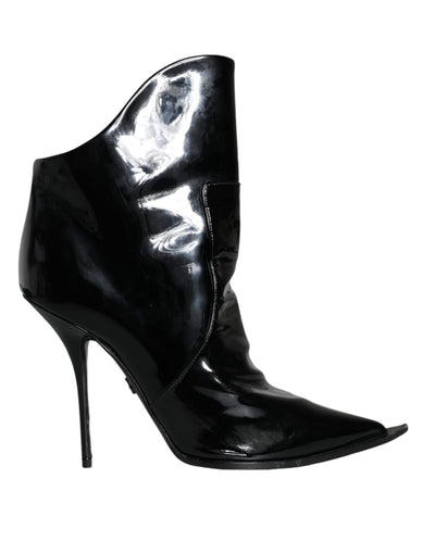 Bottines pointues en cuir verni noir Dolce &amp; Gabbana