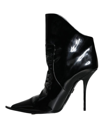 Bottines pointues en cuir verni noir Dolce &amp; Gabbana