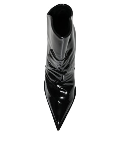 Bottines pointues en cuir verni noir Dolce &amp; Gabbana