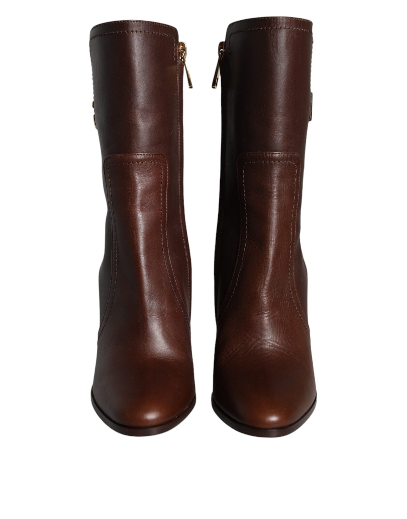 Bottes mi-mollet à talons en cuir marron Dolce &amp; Gabbana