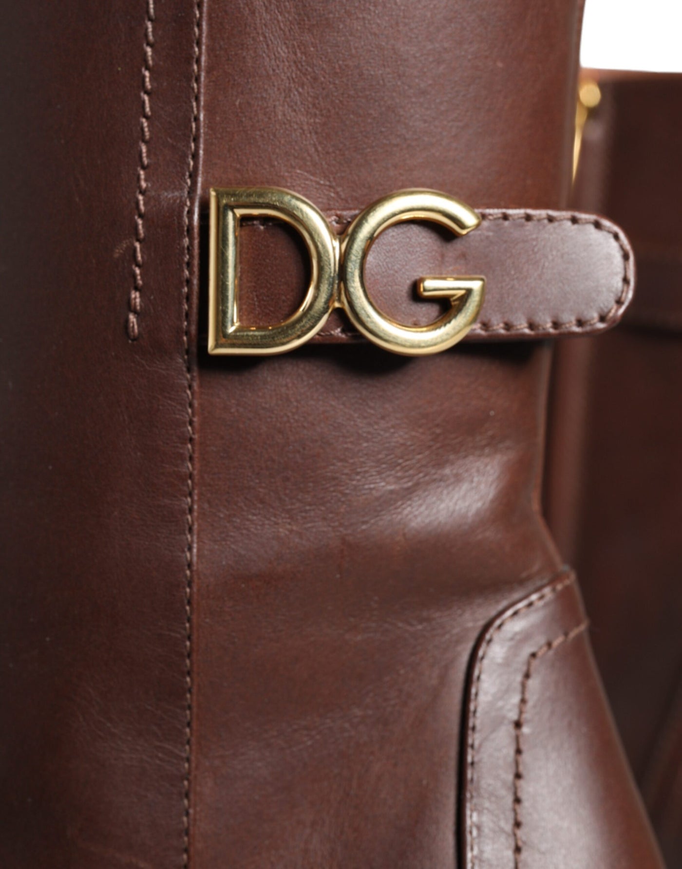 Bottes mi-mollet à talons en cuir marron Dolce &amp; Gabbana