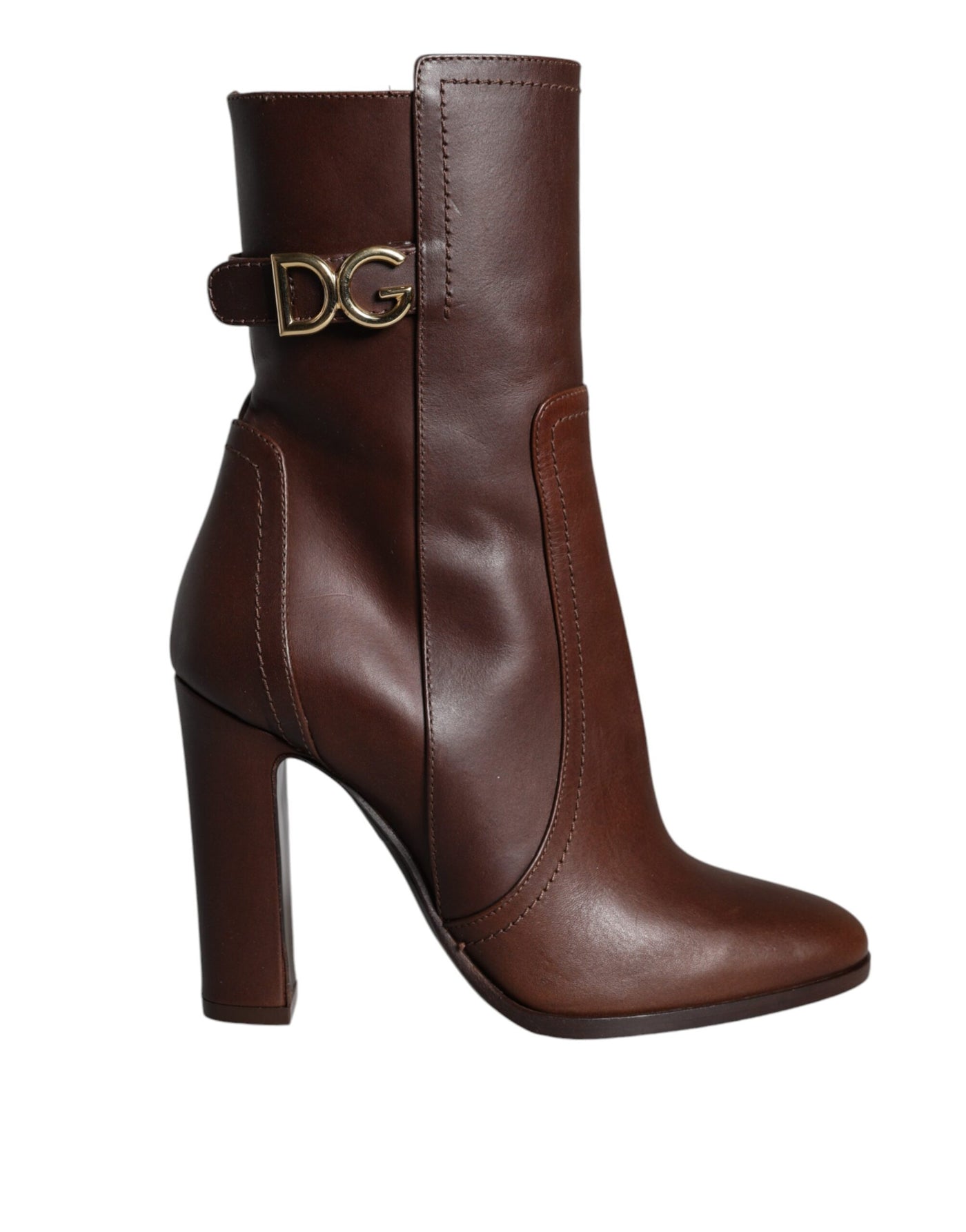 Bottes mi-mollet à talons en cuir marron Dolce &amp; Gabbana