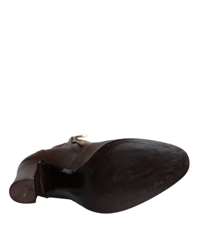Bottes mi-mollet à talons en cuir marron Dolce &amp; Gabbana