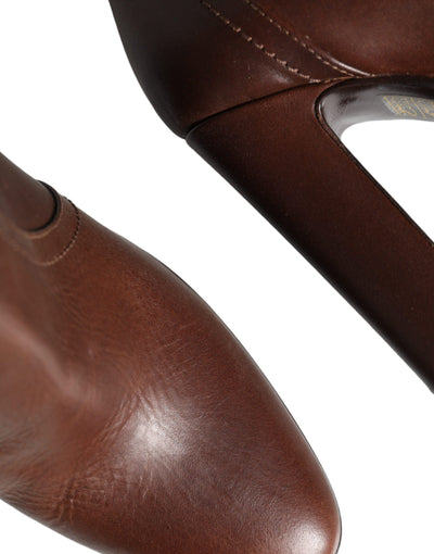 Bottes mi-mollet à talons en cuir marron Dolce &amp; Gabbana