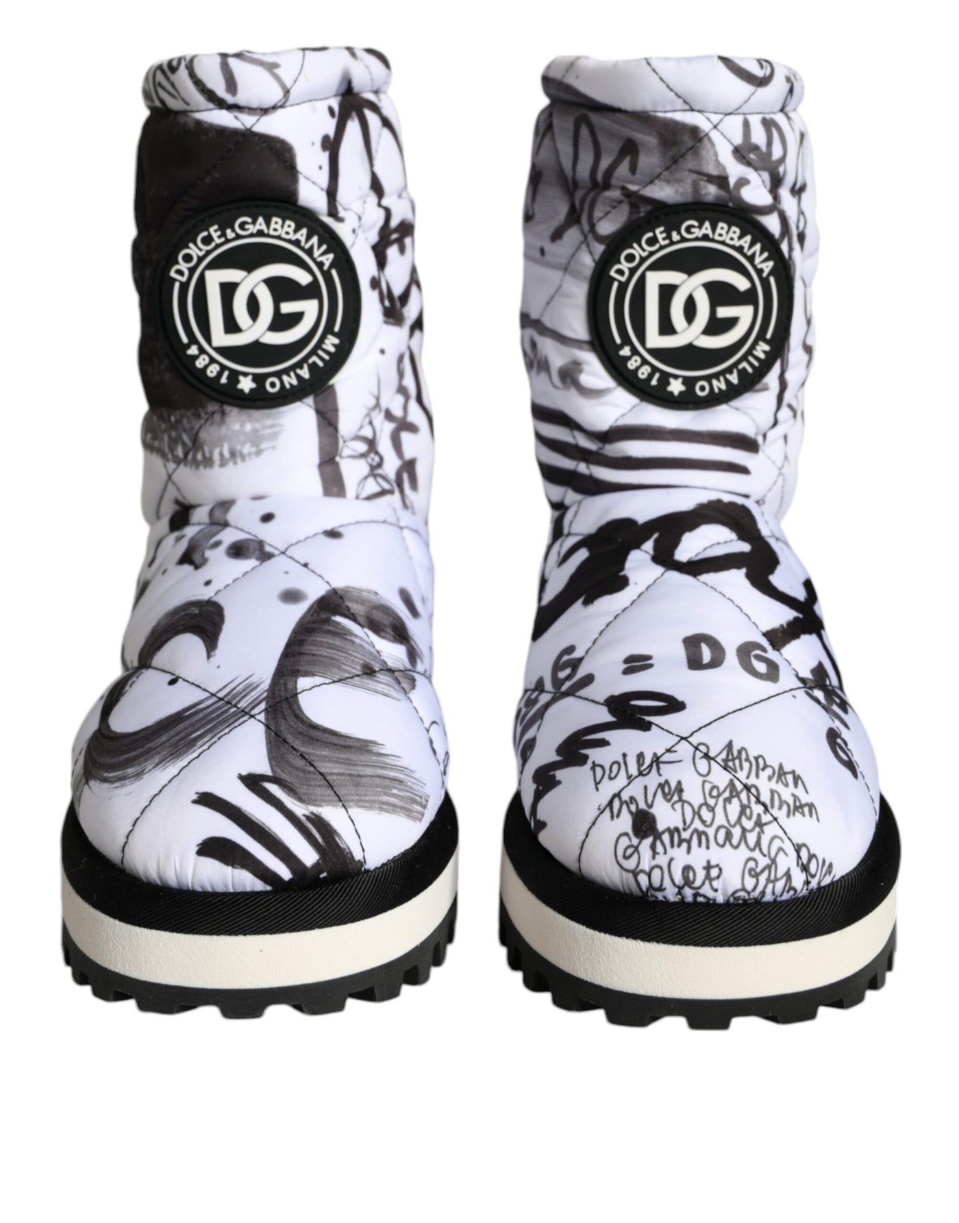 Bottes mi-mollet blanches matelassées à imprimé logo Dolce &amp; Gabbana