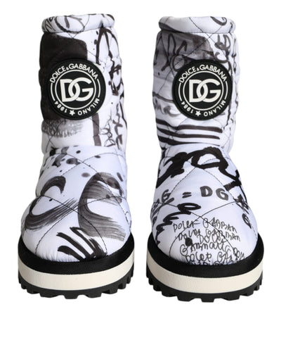 Bottes mi-mollet blanches matelassées à imprimé logo Dolce &amp; Gabbana