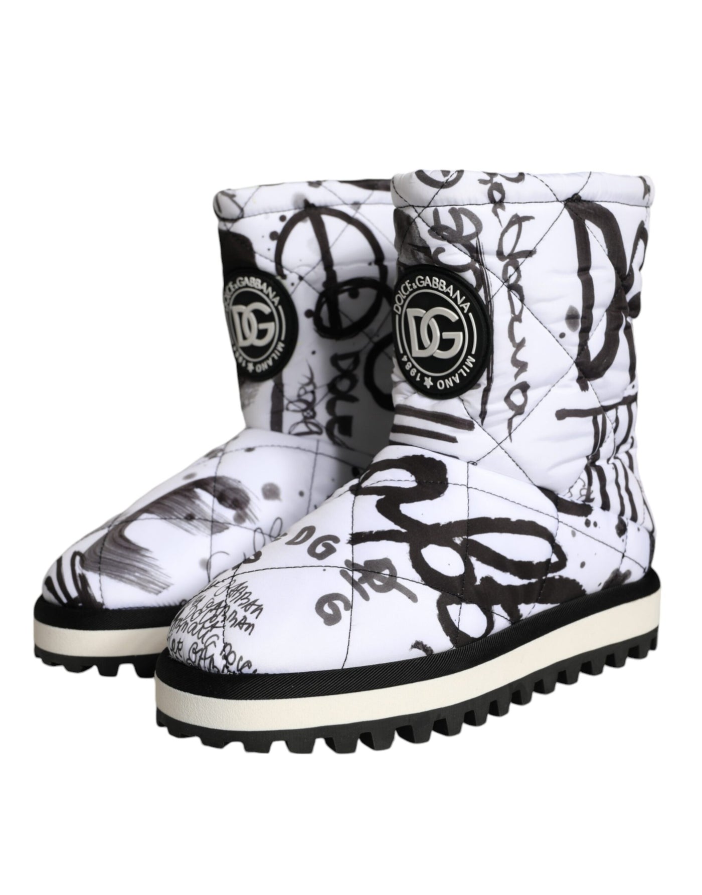 Bottes mi-mollet blanches matelassées à imprimé logo Dolce &amp; Gabbana