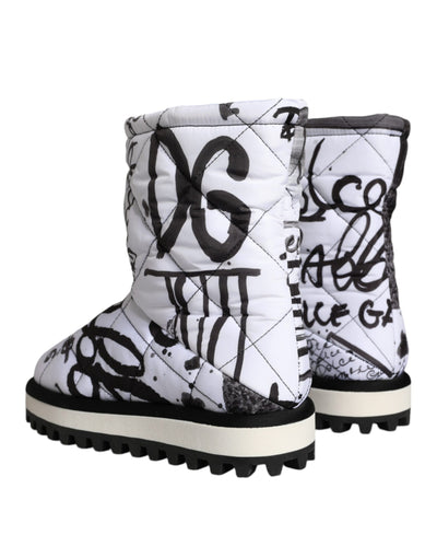 Bottes mi-mollet blanches matelassées à imprimé logo Dolce &amp; Gabbana
